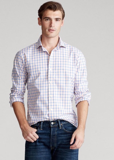 Camisa Polo Ralph Lauren Hombre Naranjas / Azules / Multicolor - Classic Fit Plaid Poplin - UMSRH016